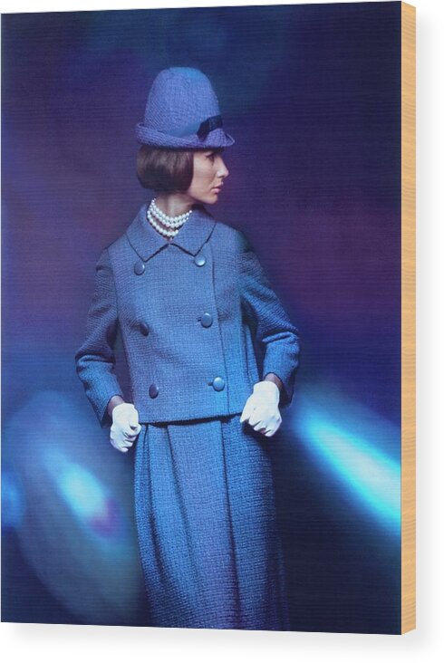 Fashion Wood Print featuring the photograph Model Wearing A Handmacher Suit #1 by Bert Stern