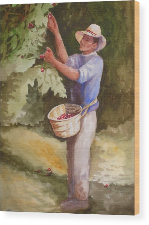 Coffee Picking Wood Print featuring the painting Picking Coffee #1 by Barbara Parisien