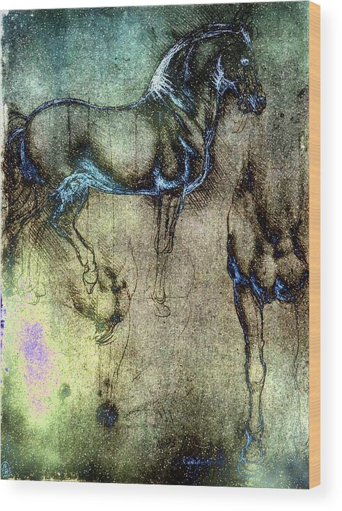 Leonardo Wood Print featuring the mixed media Study of Horses by Leonardo Odyssey Project