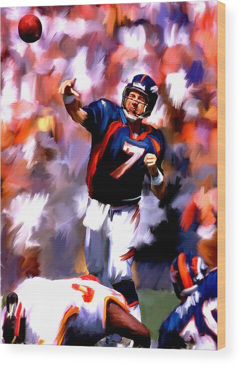 John Elway Collectibles Wood Print featuring the painting John Elway Gun, III by Iconic Images Art Gallery David Pucciarelli