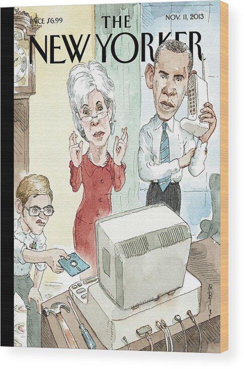 Healthcare Wood Print featuring the painting Reboot by Barry Blitt