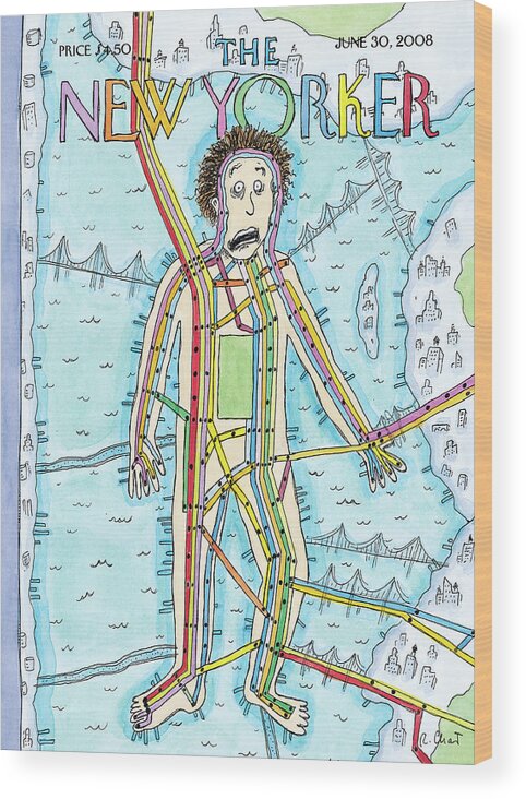 Subway Wood Print featuring the painting Subway Man by Roz Chast