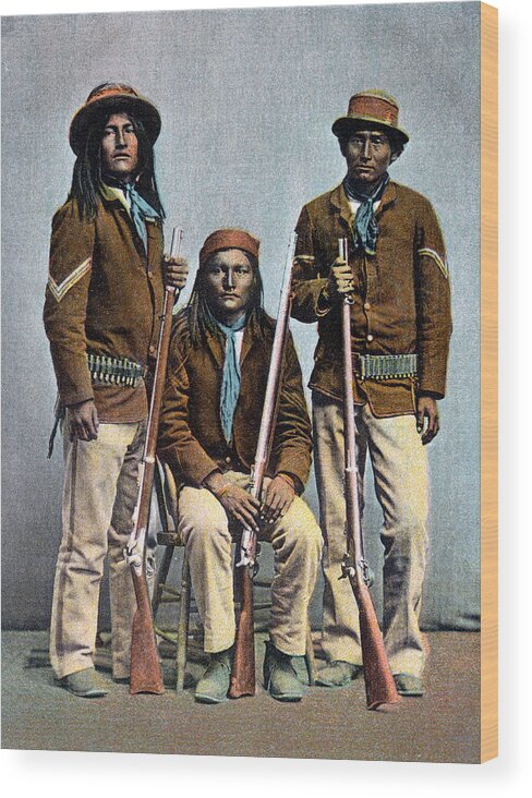 Vintage Wood Print featuring the painting 1900 US Army Apache Indian Scouts by Historic Image