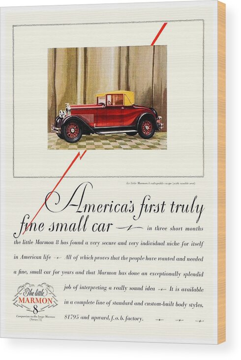 1927 Wood Print featuring the digital art 1927 - Marmon 8 Coupe Automobile Advertisement - Color by John Madison