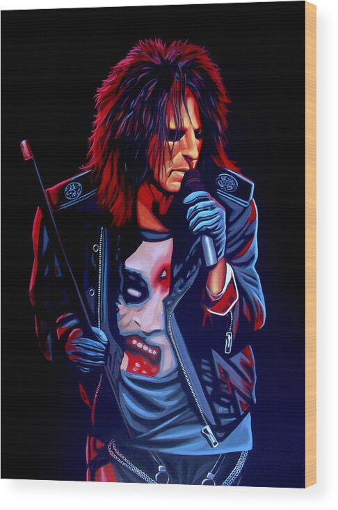 Alice Cooper Wood Print featuring the painting Alice Cooper by Paul Meijering