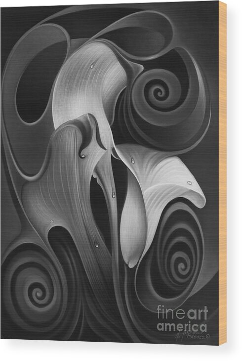 Calalily Wood Print featuring the painting Dynamic Floral 4 Cala Lilies by Ricardo Chavez-Mendez