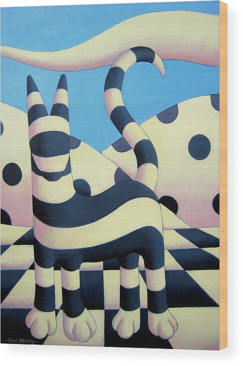 Cat Wood Print featuring the painting Genetic cat in polkascape by Alan Kenny
