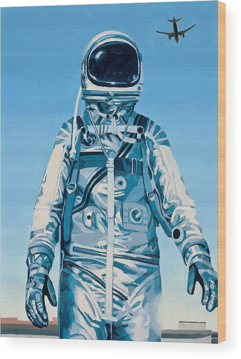 Astronaut Wood Print featuring the painting Under the Flight Path by Scott Listfield