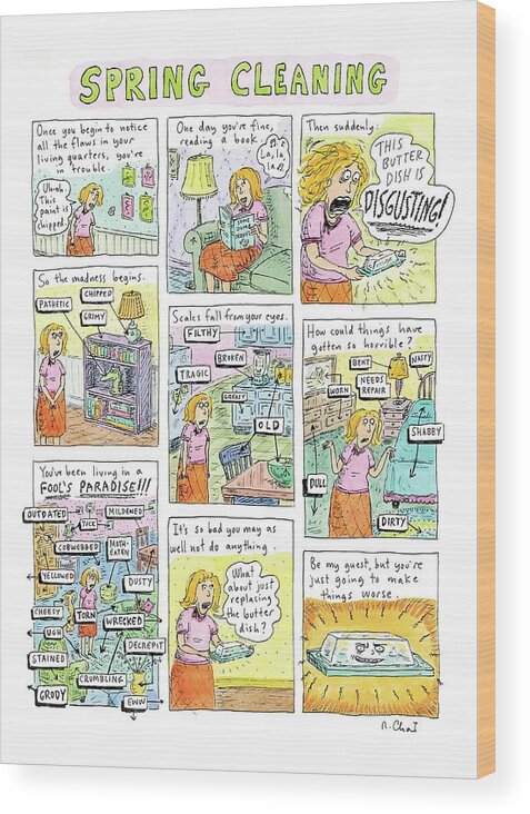 Spring Cleaning Wood Print featuring the drawing Spring Cleaning by Roz Chast