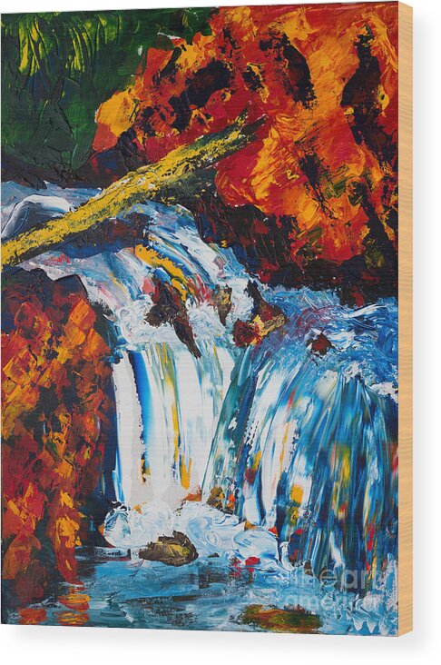 Trees Wood Print featuring the painting Log and Waterfall by Walt Brodis