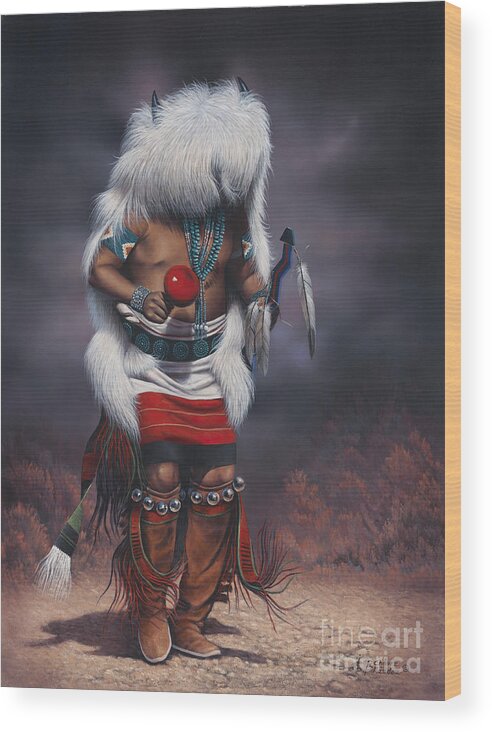 Native-american Wood Print featuring the painting Mystic Dancer by Ricardo Chavez-Mendez