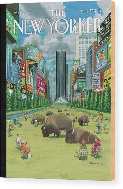 Nyc Wood Print featuring the painting A Greener, Greater New York by Bruce McCall