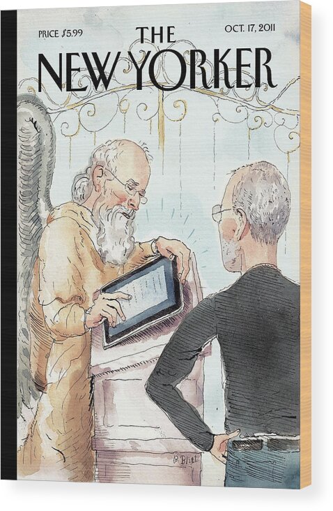 Steve Jobs Wood Print featuring the painting The Book of Life by Barry Blitt