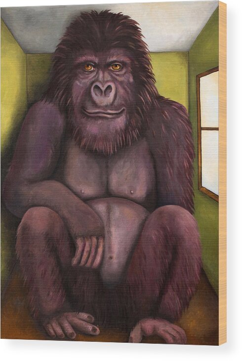 Gorilla Wood Print featuring the painting 800 Pound Gorilla In The Room edit 2 by Leah Saulnier The Painting Maniac