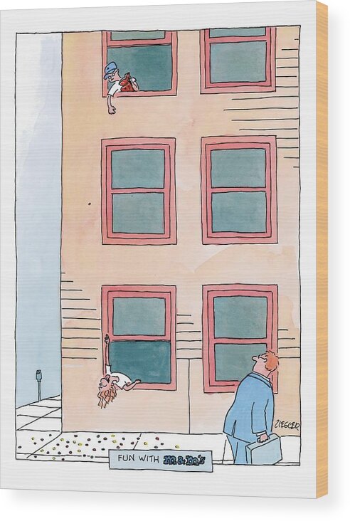 Candy Wood Print featuring the drawing A Boy Leaning Out Of The Third Story Window by Jack Ziegler