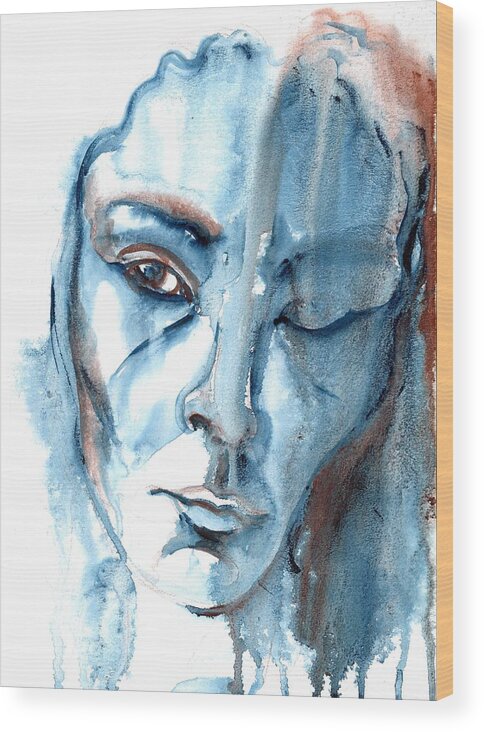 Watercolor Portrait Wood Print featuring the painting A Case of You by Ashley Kujan