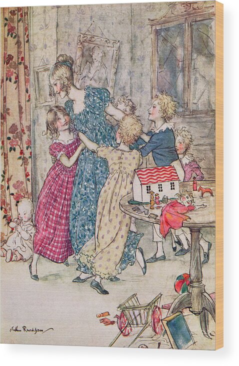 Children Wood Print featuring the painting A Flushed And Boisterous Group, Book Illustration by Arthur Rackham