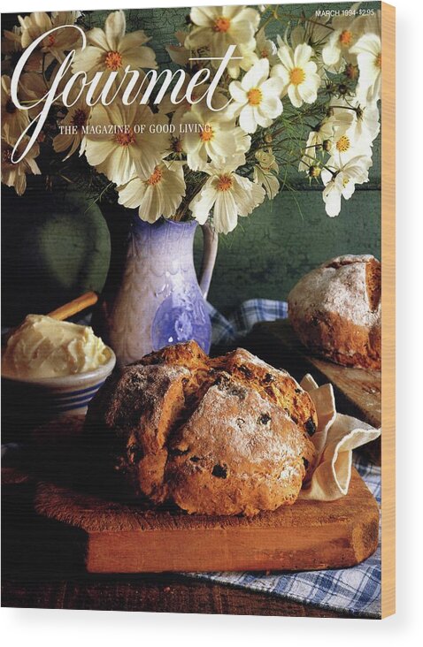 Food Wood Print featuring the photograph A Gourmet Cover Of Bread And Flowers by Romulo Yanes