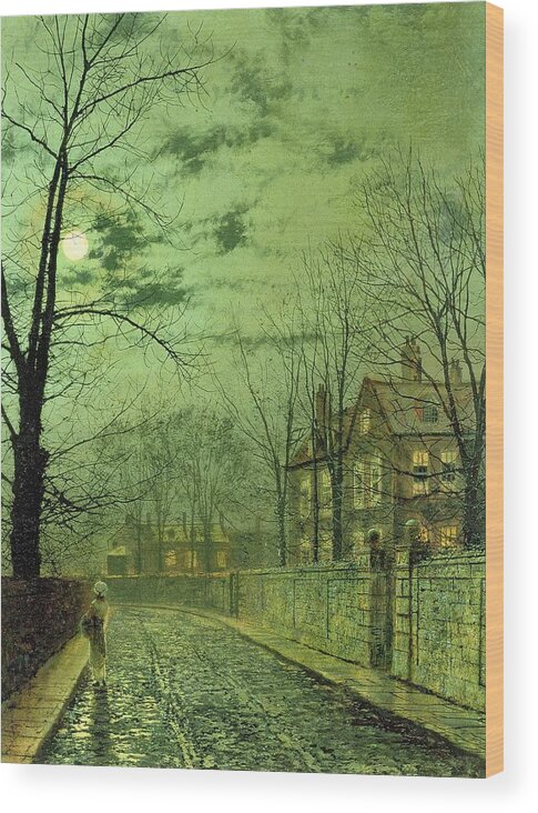 Street Wood Print featuring the painting A Moonlit Road by John Atkinson Grimshaw