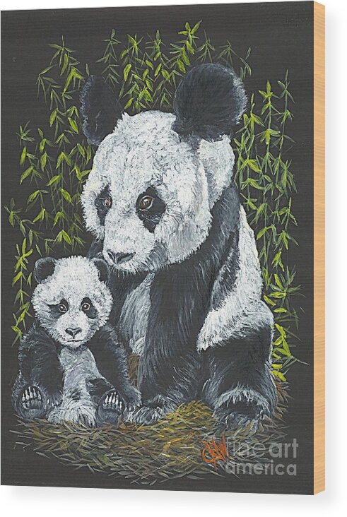 Panda Wood Print featuring the painting A Mothers Devotion by Carol Wisniewski