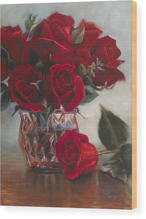 Red Wood Print featuring the painting A Vase Of Love by Lucie Bilodeau