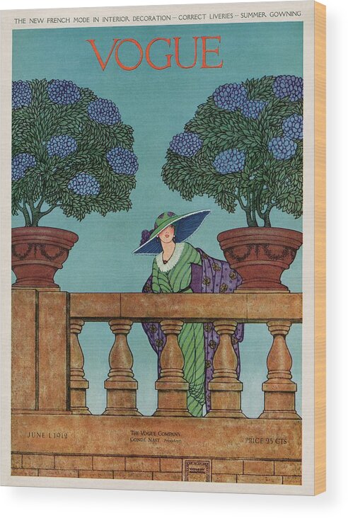 Illustration Wood Print featuring the photograph A Vogue Cover Of A Woman At A Balustrade by Wilson Karcher