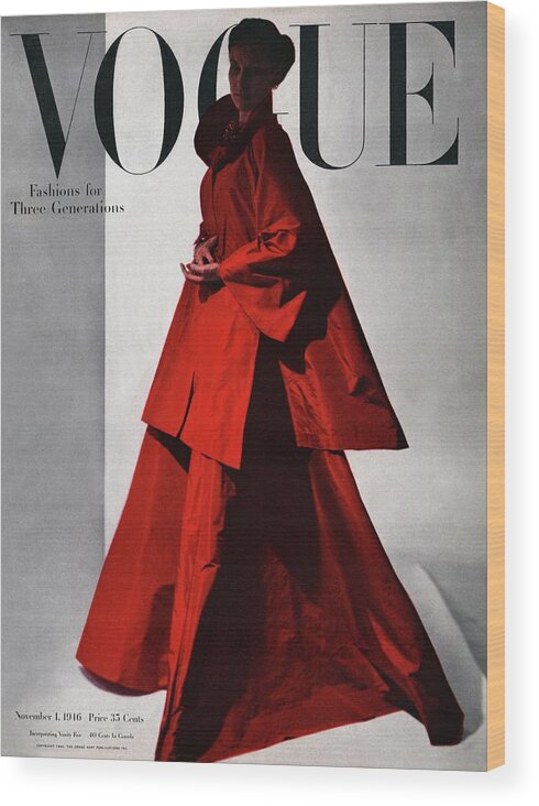 Fashion Wood Print featuring the photograph A Vogue Cover Of A Woman Wearing A Red by Horst P. Horst