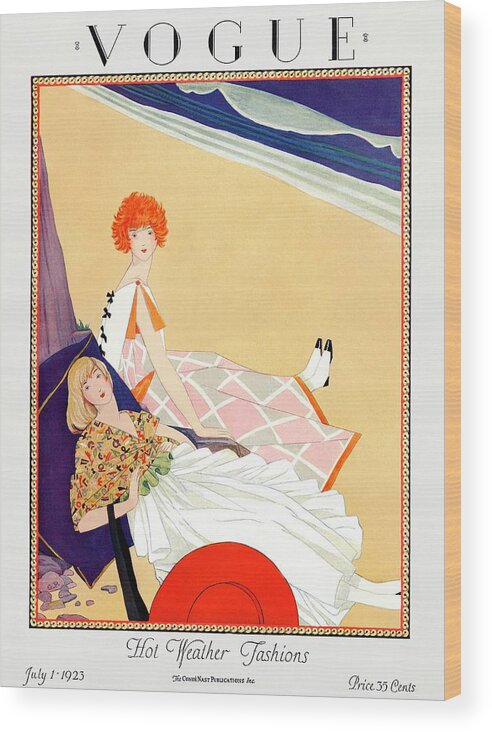 Illustration Wood Print featuring the painting A Vogue Magazine Cover Of Two Women by George Wolfe Plank
