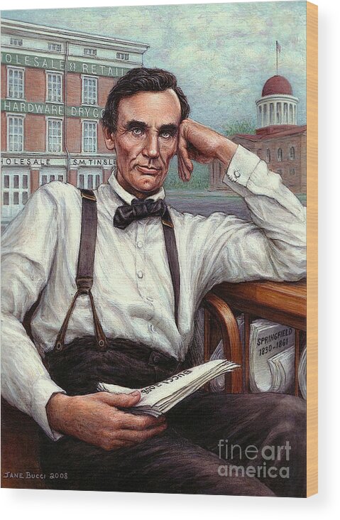 Occupy China Wood Print featuring the painting Abraham Lincoln of Springfield Bicentennial Portrait by Jane Bucci