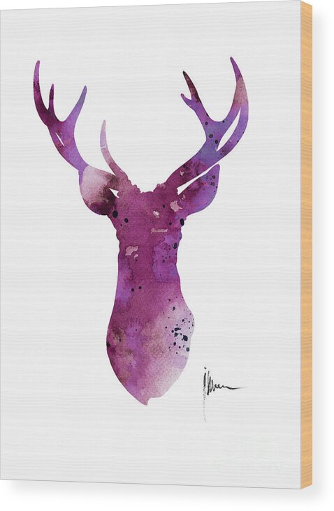 Deer Wood Print featuring the painting Abstract deer head artwork for sale by Joanna Szmerdt