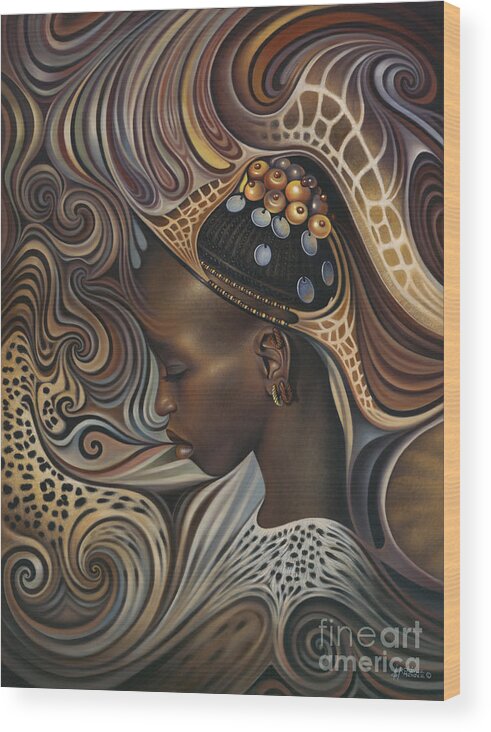 African Wood Print featuring the painting African Spirits II by Ricardo Chavez-Mendez