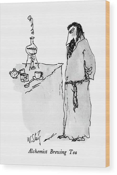 Alchemist Brewing Tea

Alchemist Brewing Tea: Title. An Alchemist Watches A Flask Over A Candle Boil. 
Chemistry Wood Print featuring the drawing Alchemist Brewing Tea by William Steig