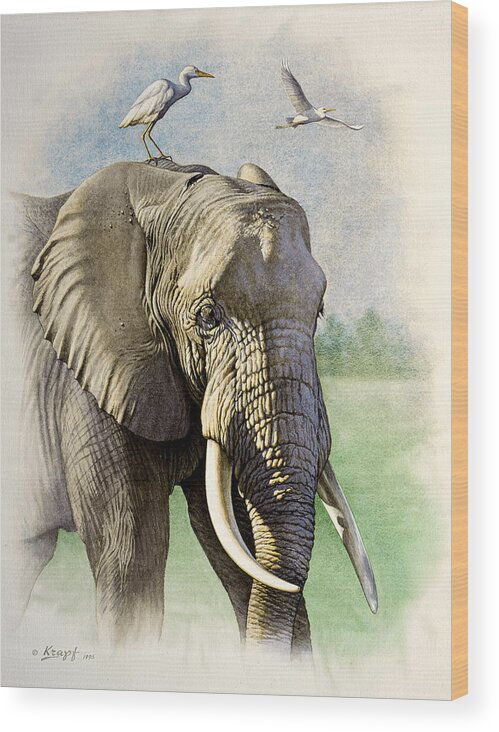Wildlife Wood Print featuring the painting Amboseli Morning  by Paul Krapf