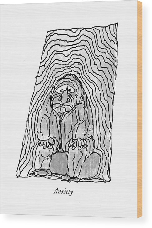 118787 Wst William Steig Anxiety
 (eight Drawings Depicting Exhaustion Wood Print featuring the drawing Anxiety by William Steig