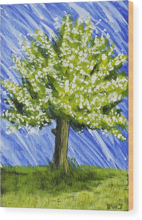Apple Tree Wood Print featuring the painting Apple tree Painting with White Flowers by Keith Webber Jr