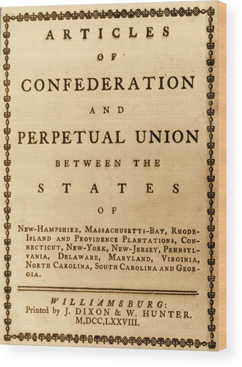 Government Wood Print featuring the photograph Articles Of Confederation, 1777 by Science Source