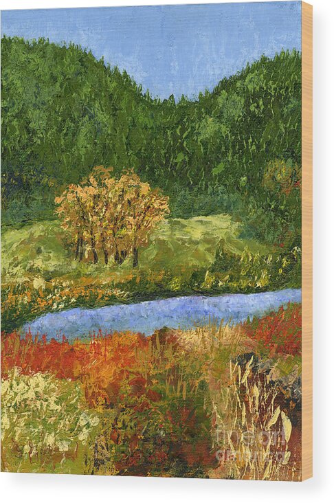 Nature Wood Print featuring the painting Aspen by the Water by Ginny Neece