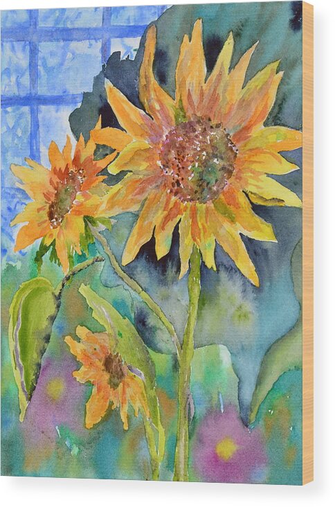 Sunflower Wood Print featuring the painting Attack of the Killer Sunflowers by Beverley Harper Tinsley