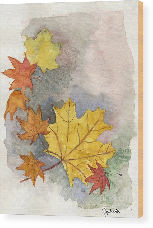 Foliage Wood Print featuring the painting Autumn Leaves by Julia Stubbe