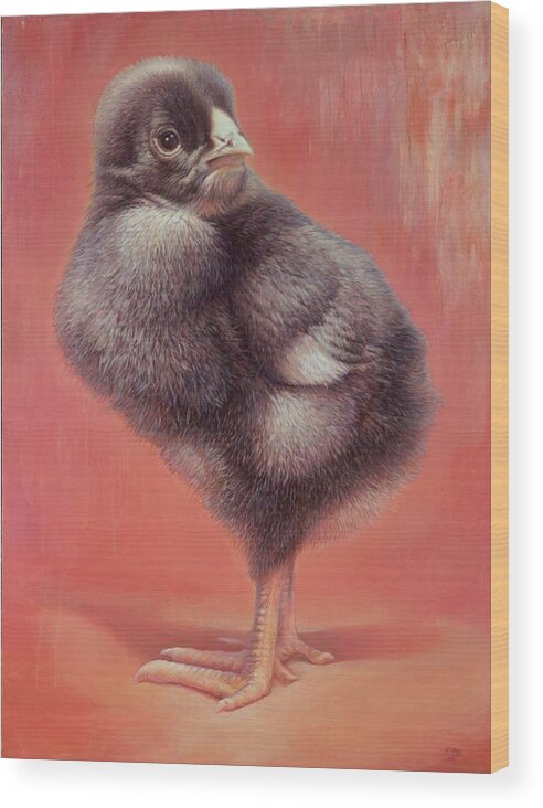 Chick Wood Print featuring the painting Baby Chick by Hans Droog