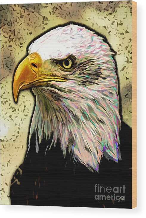 Eagle Wood Print featuring the digital art Bald Eagle by - Zedi -