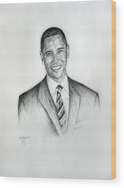 Barack Obama Wood Print featuring the drawing Barack Obama 2 by Michael Morgan