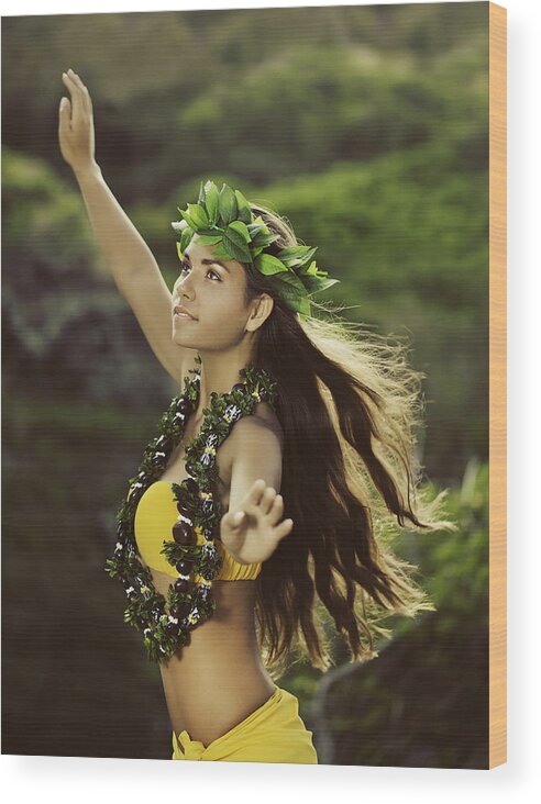 Hand Raised Wood Print featuring the photograph Beautiful Hula Dancer by Kangah