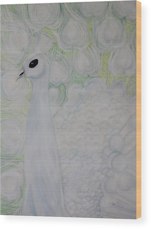 White Peacock Wood Print featuring the painting Beautifully Unique  by Patricia Olson