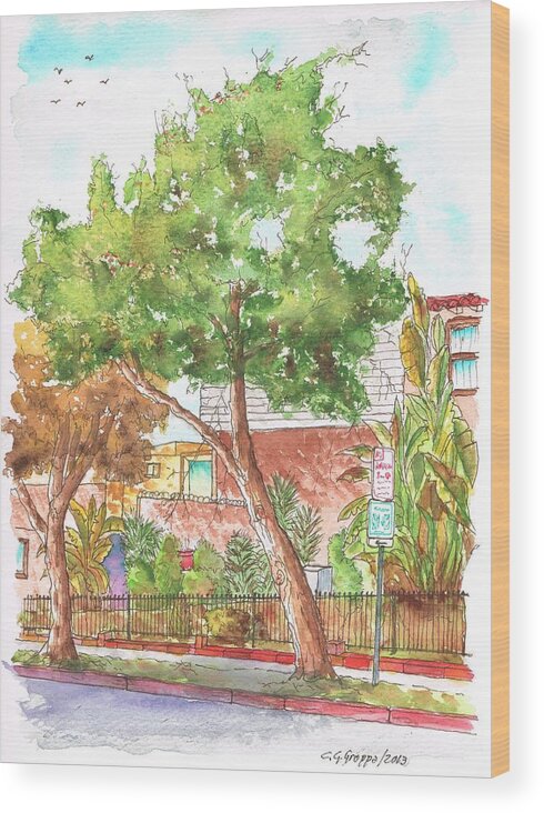 Nature Wood Print featuring the painting Bended tree in Horn Drive - Hollywood Hills - Los Angeles - California by Carlos G Groppa