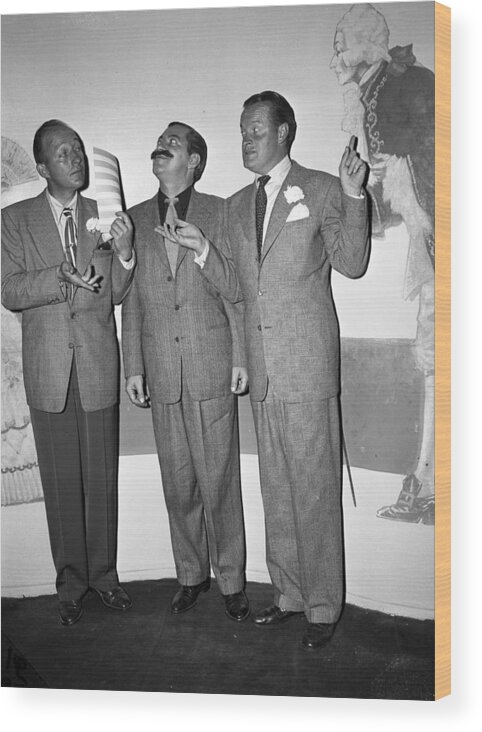 Retro Images Archive Wood Print featuring the photograph Bing Crosby Jerry Colonna and Bob Hope by Retro Images Archive