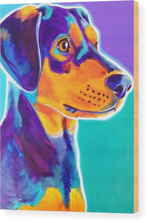 Black And Tan Wood Print featuring the painting Black and Tan Coonhound - Charlie by Dawg Painter