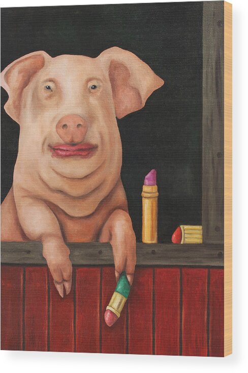 Pig Wood Print featuring the painting Blind Date by Leah Saulnier The Painting Maniac