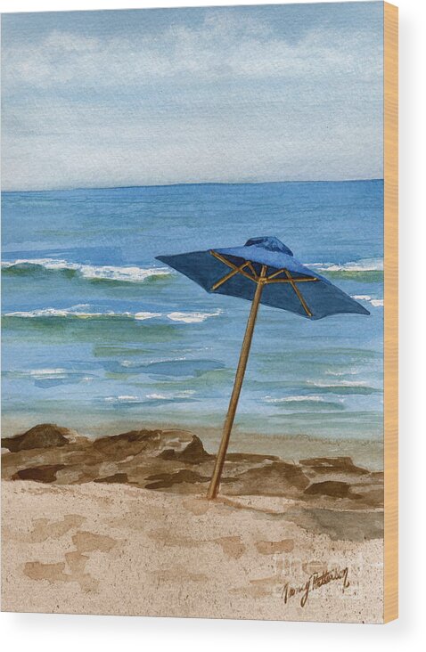 Blue Umbrella Wood Print featuring the painting Blue Umbrella by Nancy Patterson