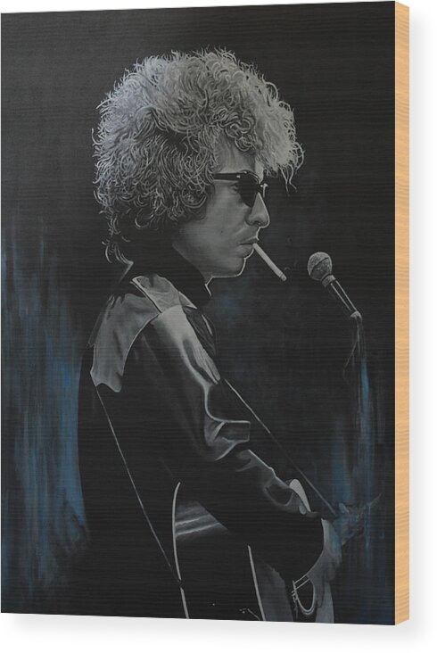 Boy Dylan Wood Print featuring the painting Bob Dylan 'Tangled up in blue' by David Dunne